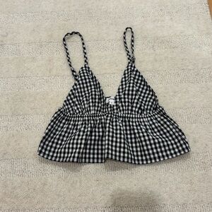 Black and White Gingham Women's crop top blouse